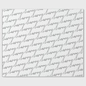 Papier Cadeau Élégant Chic Noir Blanc Joyeuse Écriture Script (Plat)