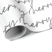Papier Cadeau Élégant Chic Noir Blanc Joyeuse Écriture Script (Coin rond)