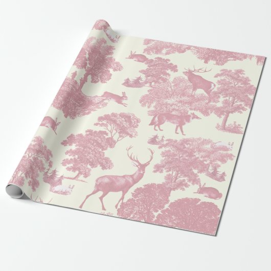 Papier Cadeau Elégant Chic Rose Toile Cerf Boodland (Déroulé)