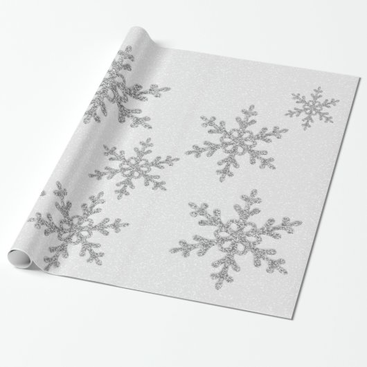 Papier Cadeau Élégant Chic Silver Parties scintillant Snowflakes (Déroulé)