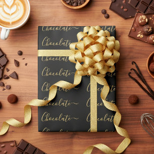Papier Cadeau Élégant Chocolat Entreprise Script Noir Or