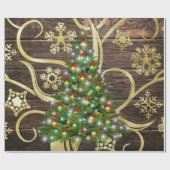 Papier Cadeau Elegant Christmas Tree Barn Wood Gold Design (Plat)