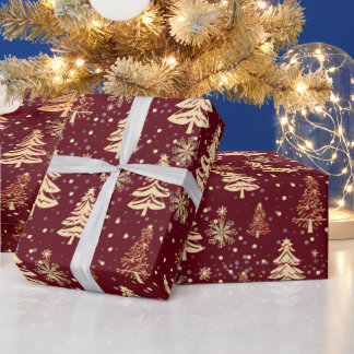 Papier Cadeau Elegant Christmas Tree Red Holiday
