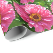 Papier Cadeau Élégant classique floral rose fleur marguerite (Coin rond)