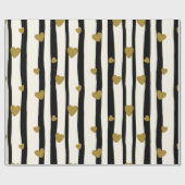 Papier Cadeau Élégant classique noir rayures Coeur d'or (Plat)