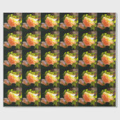 Papier Cadeau Elégant classique pêche orange rose floral (Plat)