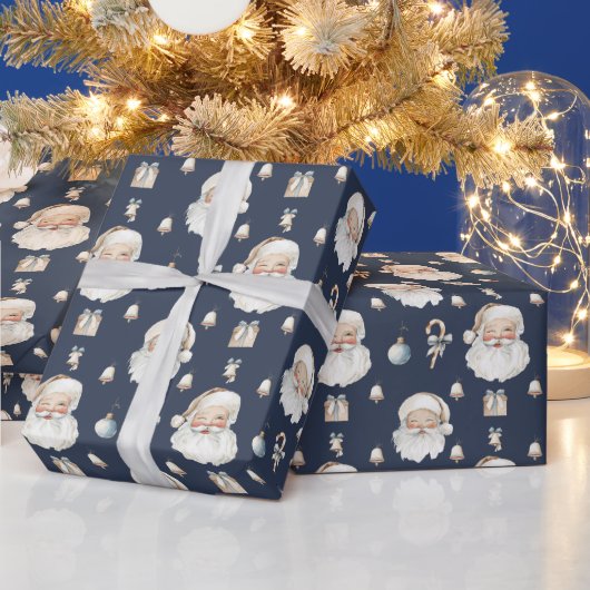 Papier Cadeau Élégant classique Père Noël Noël bleu marine (Vacances)