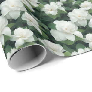Papier Cadeau Élégant classique vert botanique blanc floral