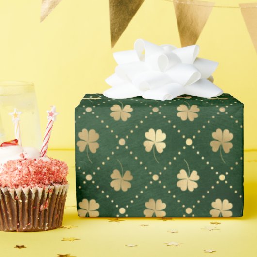 Papier Cadeau Élégant Clover Vert Or (Fête d'anniversaire)