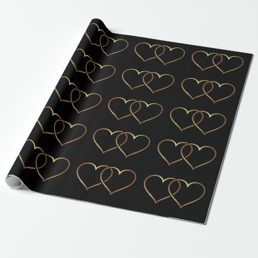 Papier Cadeau Élégant coeur romantique Noir & Or (Déroulé)