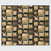 Papier Cadeau Élégant collage de Noël Gold sur noir (Plat)