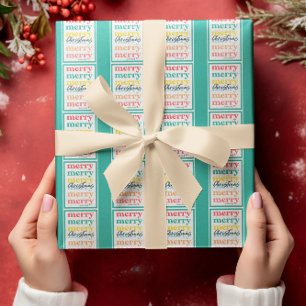 Papier Cadeau Élégant Colorful Green Gold Stars Joyeux Noël