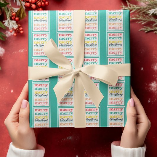 Papier Cadeau Élégant Colorful Green Gold Stars Joyeux Noël