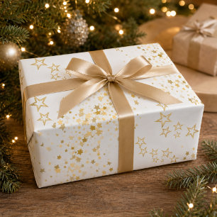 Papier Cadeau Élégant Confetti Étoile Dorée Noël