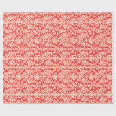 Papier Cadeau Élégant Corail-Rouge Et Crème Floral Damas (Plat)