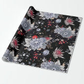 Papier Cadeau Elégant crâne Rose café argent noir (Déroulé)