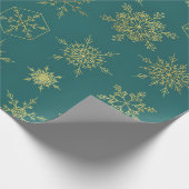 Papier Cadeau Élégant Cyan Turquoise Gold Snowflakes Motif (Coin)