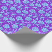 Papier Cadeau Élégant Damas Florales Bleues & Violettes (Coin)