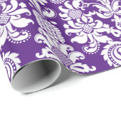 Papier Cadeau Élégant Damas Florales Violettes Et Blanches (Coin rond)