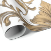 Papier Cadeau Élégant Damas Vintage Or (Coin rond)