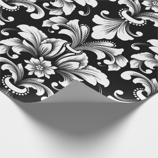 Papier Cadeau Elegant Damask black and white wrapping paper roll (Coin)