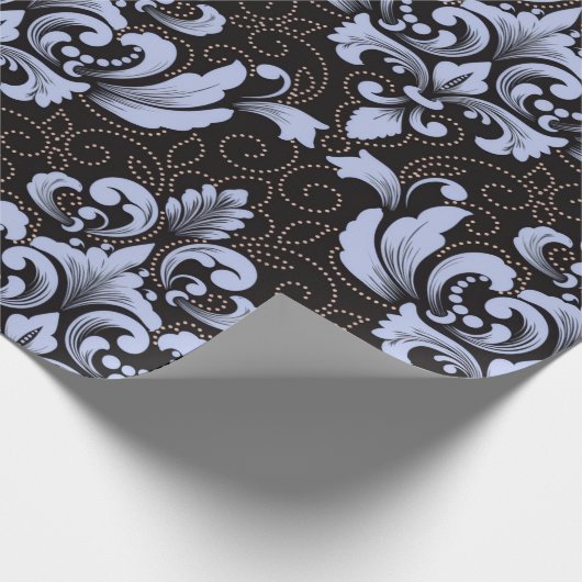 Papier Cadeau Elegant Damask blue and black wrapping paper roll (Coin)