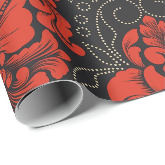 Papier Cadeau Elegant Damask Red and black wrapping paper roll (Coin rond)