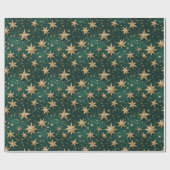 Papier Cadeau Elegant Dark Green & Gold Star Wrapping Paper (Plat)