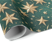 Papier Cadeau Elegant Dark Green & Gold Star Wrapping Paper (Coin rond)