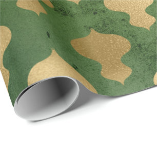 Papier Cadeau Élégant décor vert et or de Noël motif