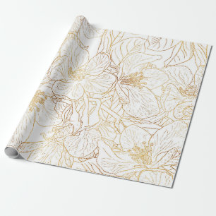 Papier Cadeau Elégant design blanc de fleurs de cerisiers d'or
