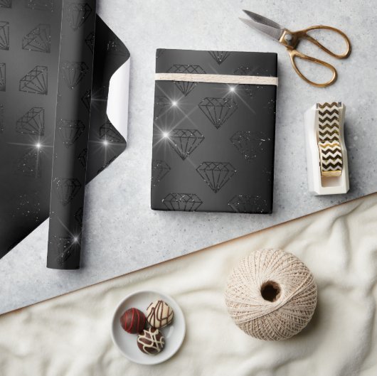 Papier Cadeau Élégant Diamant Noir Mariage Fiançailles (Artisanat)
