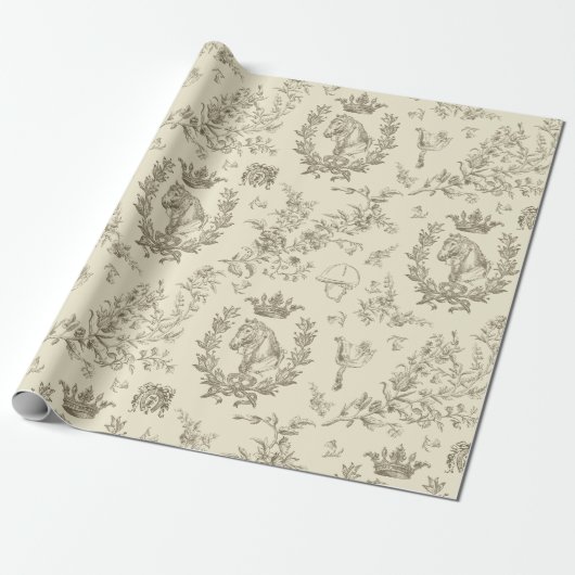 Papier Cadeau Élégant, élégant, Beige Equestre, Toile (Déroulé)