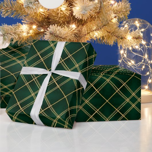 Papier Cadeau Elegant Emerald Gold Plaid Christmas (Vacances)