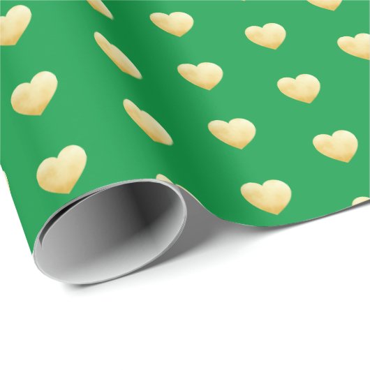 Papier Cadeau Élégant Emerald Green et Gold Hearts Motif (Coin rond)