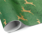 Papier Cadeau Élégant Emerald Green et Gold Reindeer Noël (Coin rond)