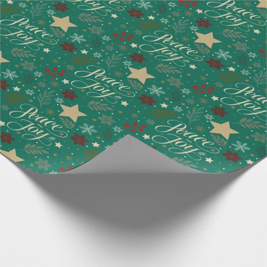 Papier Cadeau Élégant Emerald Green Peace & Joy Christmas (Coin)