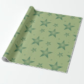 Papier Cadeau Élégant et élégant Olive Stars sur Sage Green (Déroulé)