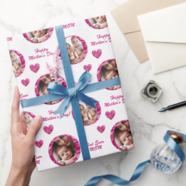 Papier Cadeau Élégant et mignon 2-Photo, Coeurs floraux roses