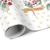 Papier Cadeau Élégant et simple motif de la baie de Noël (Coin rond)