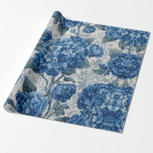 Papier Cadeau Elegant Faded Hydrangea Floral Pattern Decoupage (Déroulé)
