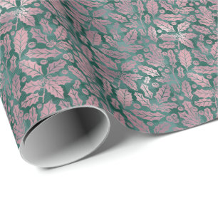 Papier Cadeau Élégant Faux Foil Noël Plaid Botaniques