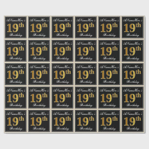 Papier Cadeau Elégant, Faux Gold 19e anniversaire + Nom personna