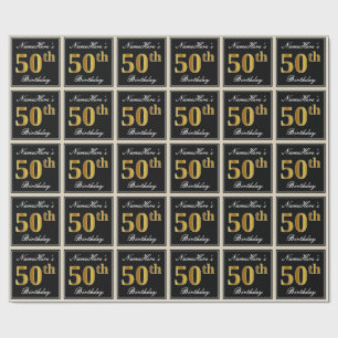 Papier Cadeau Elégant, Faux Gold 50e anniversaire + Nom personn