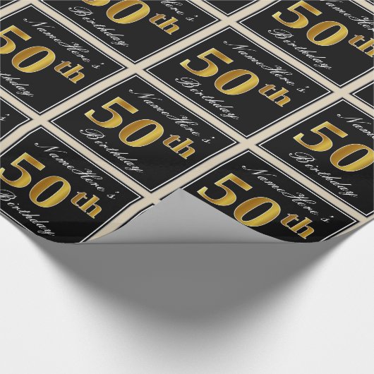 Papier Cadeau Elégant, Faux Gold 50e anniversaire + Nom personna (Coin)