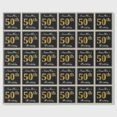 Papier Cadeau Elégant, Faux Gold 50e anniversaire + Nom personna (Plat)