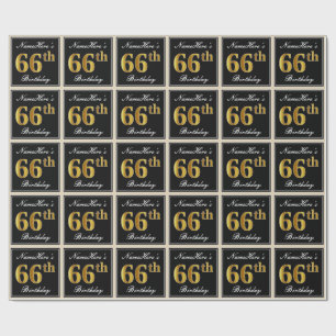 Papier Cadeau Elégant, Faux Gold 66e anniversaire + Nom personna