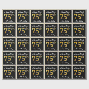 Papier Cadeau Élégant, Faux Gold 75e anniversaire + Nom person