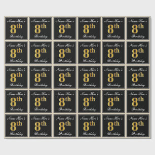 Papier Cadeau Elégant, Faux Gold 8e anniversaire + Nom personnal