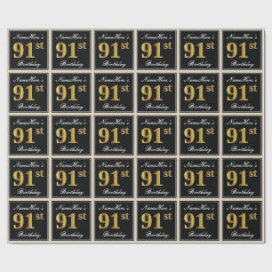 Papier Cadeau Élégant, Faux Gold 91st Birthday + Nom personnal
